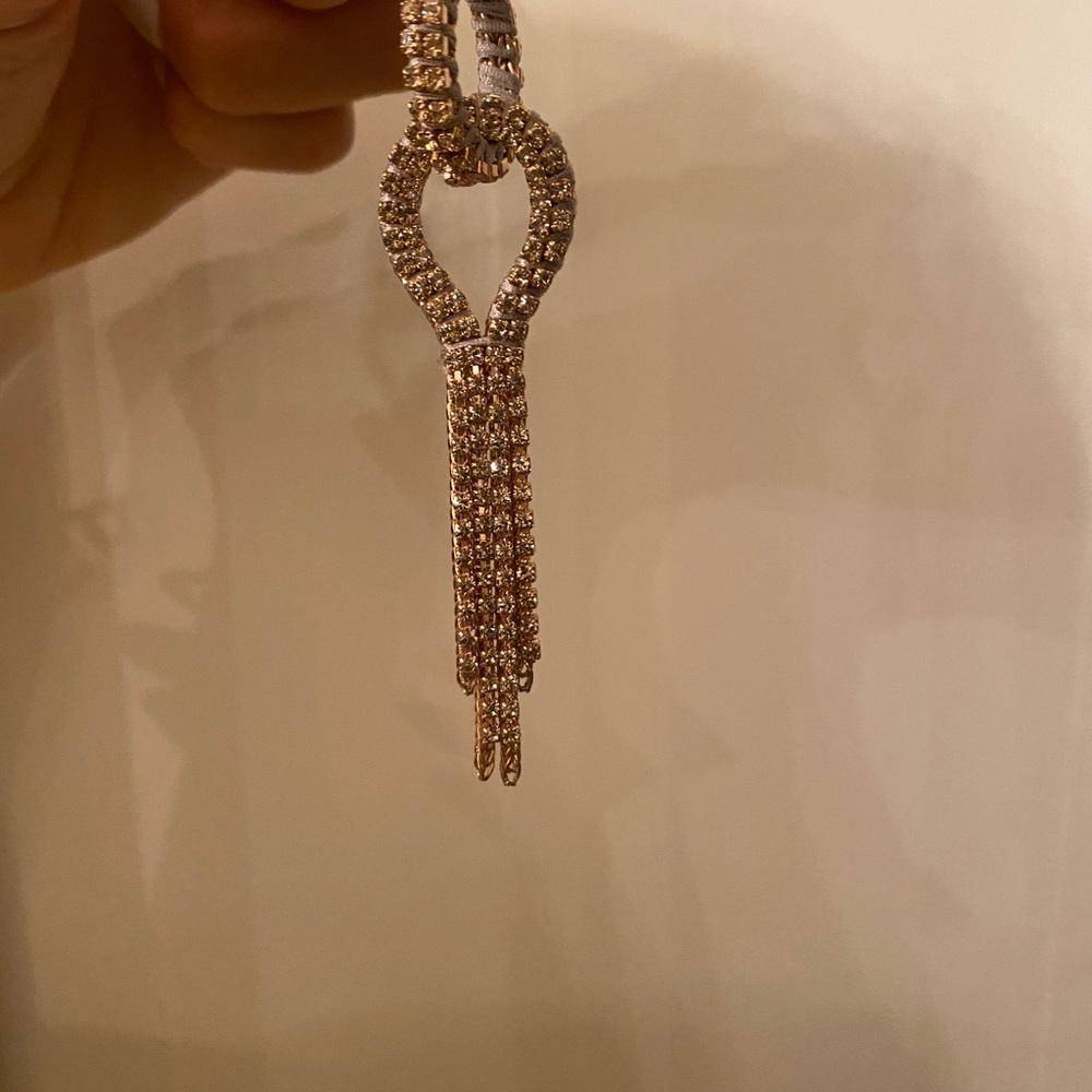Champagne color fringe rhinestone earrings - Picture 3 of 5